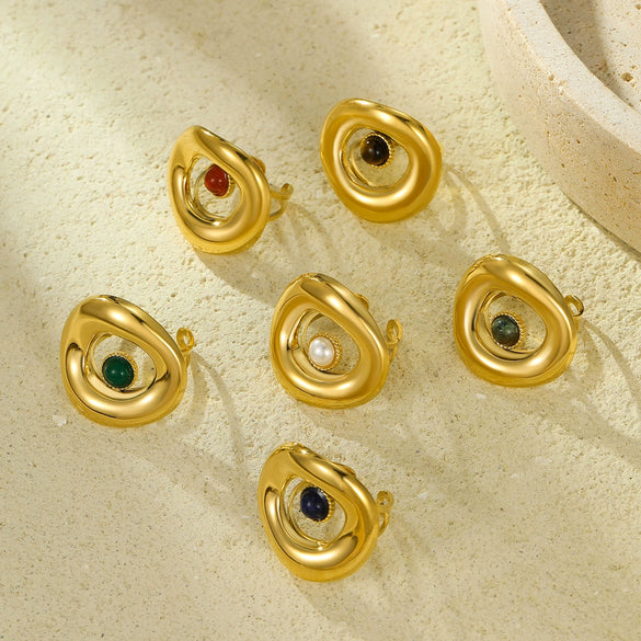 Wholesale Geometric Stainless Steel Ring Plated 18K Gold Inlaid Natural Stone Light Luxury Style