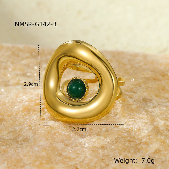 Wholesale Geometric Stainless Steel Ring Plated 18K Gold Inlaid Natural Stone Light Luxury Style