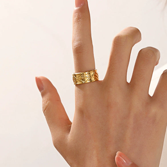 Wholesale Geometric Stainless Steel Ring Retro Style 18K Gold Plated For Women