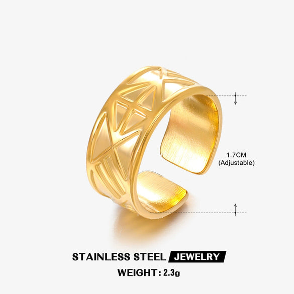 Wholesale Geometric Stainless Steel Ring Retro Style 18K Gold Plated For Women