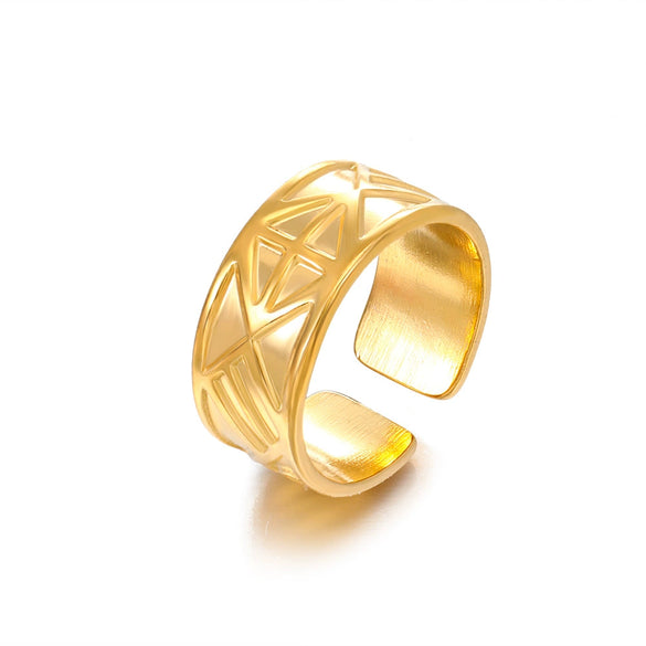 Wholesale Geometric Stainless Steel Ring Retro Style 18K Gold Plated For Women