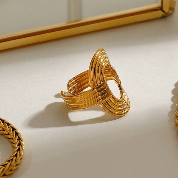 Wholesale Geometric Stainless Steel Ring With Electroplating Treatment