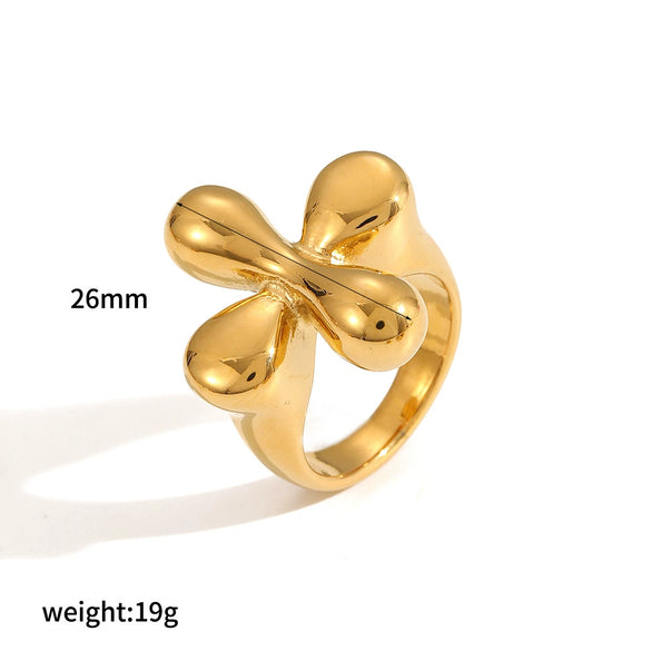 Wholesale Geometric Stainless Steel Ring With Hammered And 18K Gold Plated Finish Fashionable And Unisex