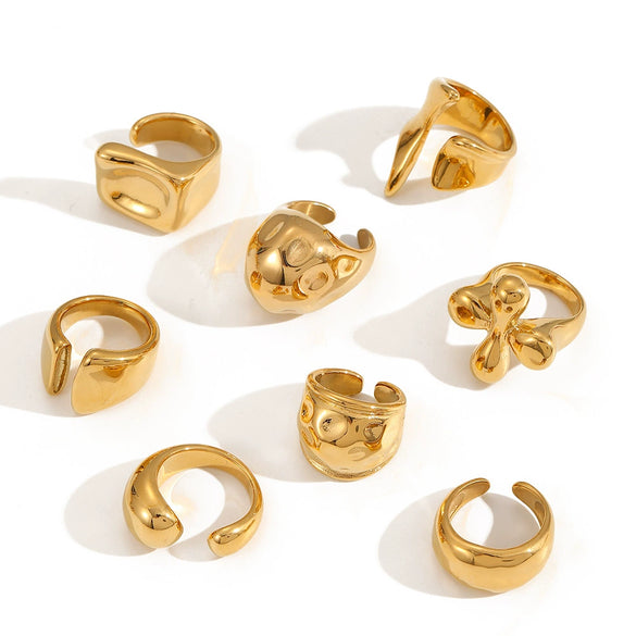 Wholesale Geometric Stainless Steel Ring With Hammered And 18K Gold Plated Finish Fashionable And Unisex