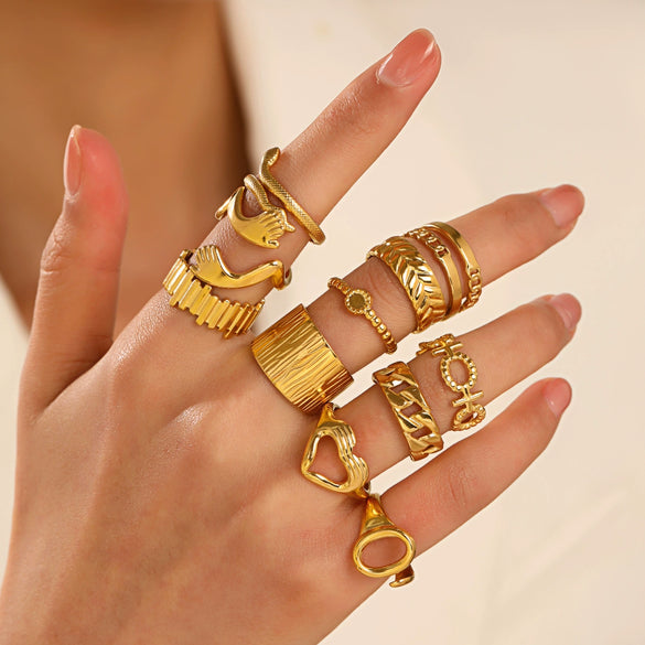 Wholesale Geometric Stainless Steel Ring With 18K Gold Plated Electroplating For Women