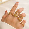Wholesale Geometric Stainless Steel Star Moon Ring 18K Gold Plated For Women