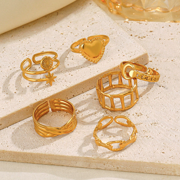 Wholesale Geometric Stainless Steel Star Moon Ring 18K Gold Plated For Women