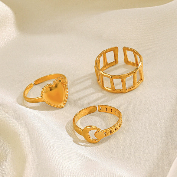 Wholesale Geometric Stainless Steel Star Moon Ring 18K Gold Plated For Women