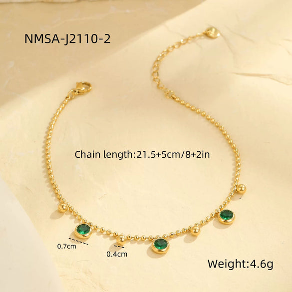 Wholesale Geometric Stainless Steel Unisex Multi Layer Gem Pendant Anklet For Summer