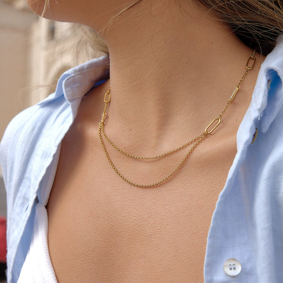 Wholesale Geometric Stainless Steel Vacuum Real Gold Plated Clavicle Necklace For Women