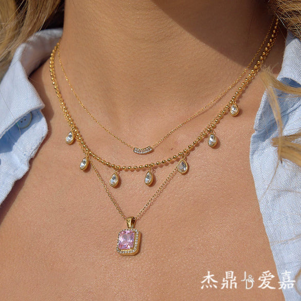 Wholesale Geometric Stainless Steel Vacuum Real Gold Plated Pendant Necklace For Women
