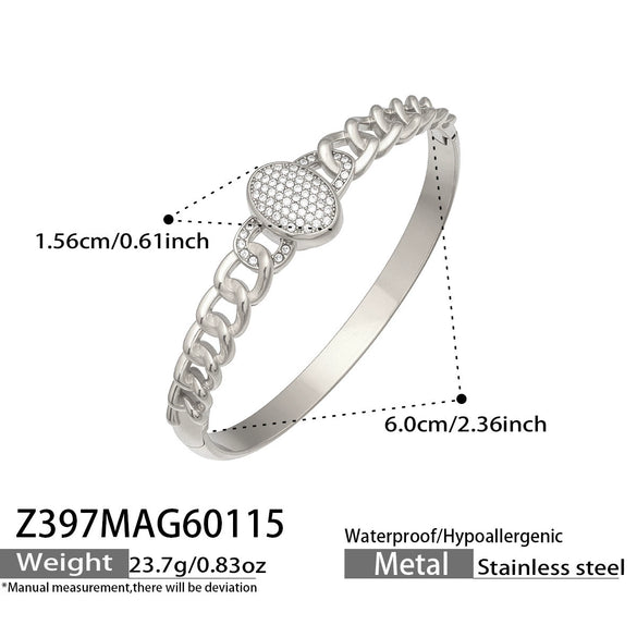 Wholesale Geometric Stainless Steel Zircon Inlay 18K Gold Plated Clasp Bracelet