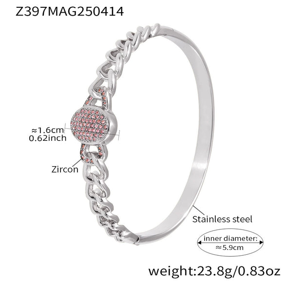 Wholesale Geometric Stainless Steel Zircon Inlay 18K Gold Plated Clasp Bracelet