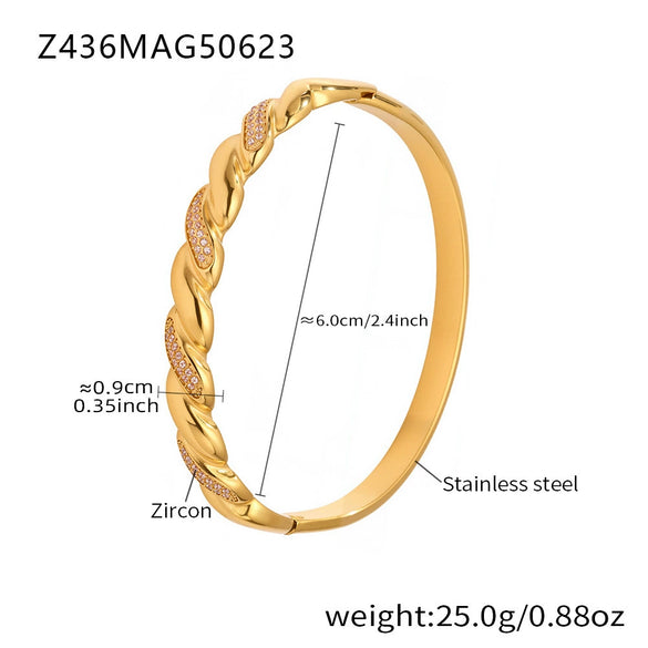Wholesale Geometric Stainless Steel Zircon Inlay 18K Gold Plated Clasp Bracelet