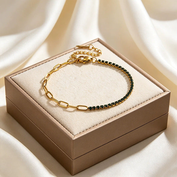 Wholesale Geometric Stainless Steel Zircon Vacuum Plated 18K Gold Chain Bracelet For Women