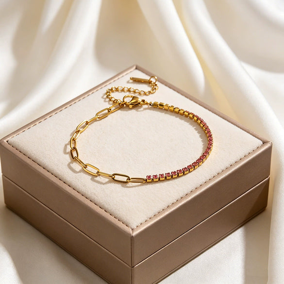 Wholesale Geometric Stainless Steel Zircon Vacuum Plated 18K Gold Chain Bracelet For Women