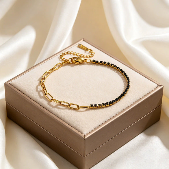 Wholesale Geometric Stainless Steel Zircon Vacuum Plated 18K Gold Chain Bracelet For Women