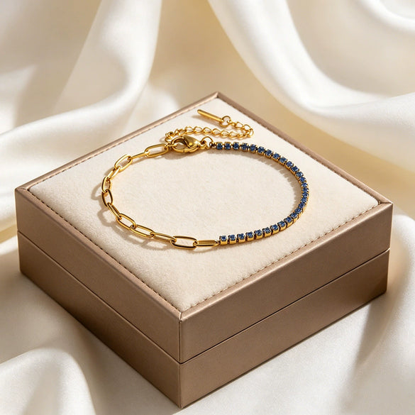 Wholesale Geometric Stainless Steel Zircon Vacuum Plated 18K Gold Chain Bracelet For Women