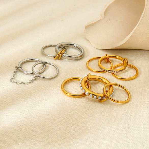 Wholesale Geometric Stainless Steel Zirconencrusted 18K Goldplated Ring For Women Luxury Jewelry