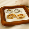 Wholesale Geometric Stainless Steel Zirconencrusted 18K Goldplated Ring For Women Luxury Jewelry