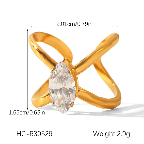 Wholesale Geometric Stainless Steel Zirconia Inlaid Open Ring For Women Couple Jewelry