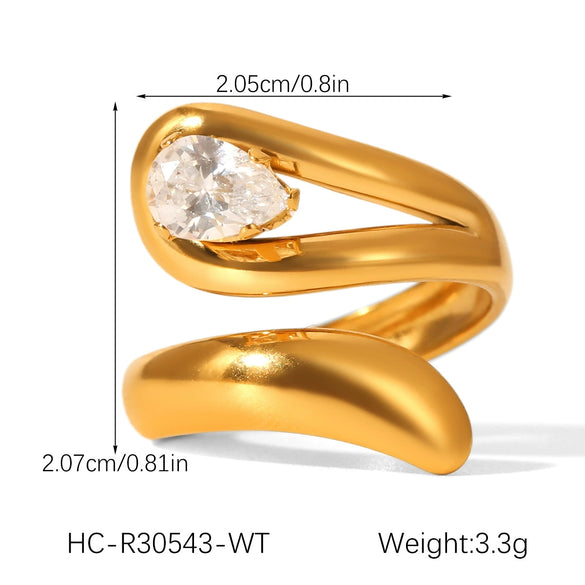 Wholesale Geometric Stainless Steel Zirconia Inlaid Open Ring For Women Couple Jewelry
