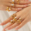 Wholesale Geometric Stainless Steel Zirconia Inlaid Open Ring For Women Couple Jewelry