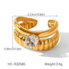 Wholesale Geometric Stainless Steel Zirconia Inlaid Open Ring For Women Couple Jewelry
