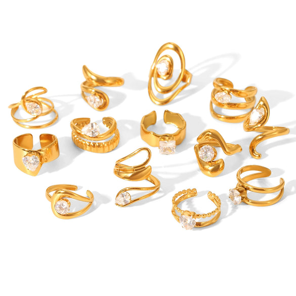 Wholesale Geometric Stainless Steel Zirconia Inlaid Open Ring For Women Couple Jewelry