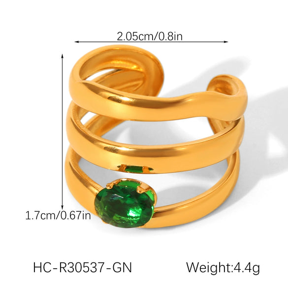 Wholesale Geometric Stainless Steel Zirconia Inlaid Open Ring For Women Couple Jewelry