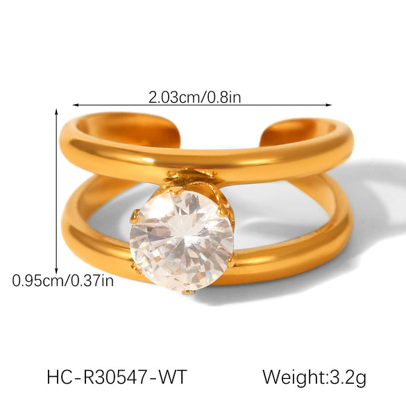 Wholesale Geometric Stainless Steel Zirconia Inlaid Open Ring For Women Couple Jewelry