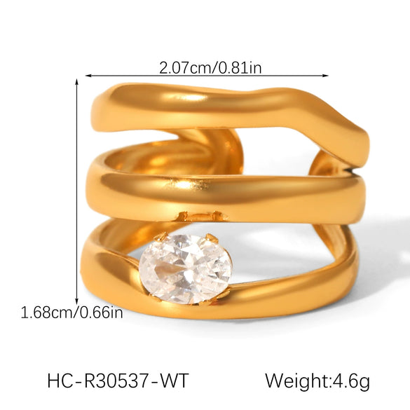 Wholesale Geometric Stainless Steel Zirconia Inlaid Open Ring For Women Couple Jewelry