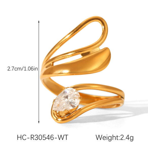 Wholesale Geometric Stainless Steel Zirconia Inlaid Open Ring For Women Couple Jewelry