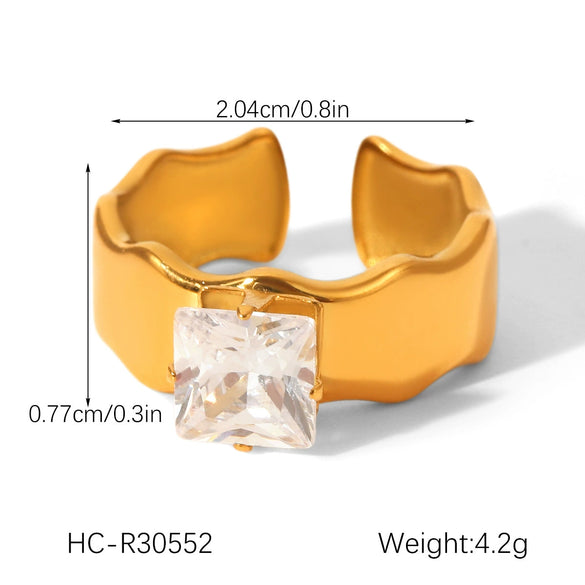 Wholesale Geometric Stainless Steel Zirconia Inlaid Open Ring For Women Couple Jewelry