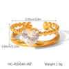 Wholesale Geometric Stainless Steel Zirconia Inlaid Open Ring For Women Couple Jewelry