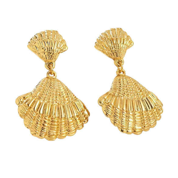 Wholesale Geometric Stamped Stainless Steel Shell Pendant Earrings For Women In Minimalist Style