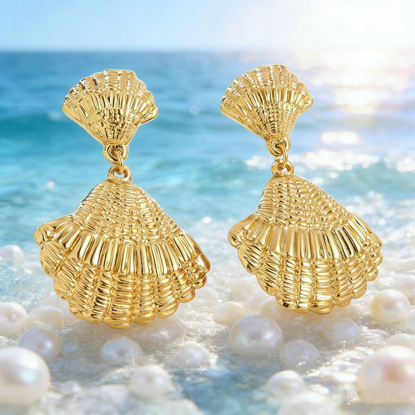 Wholesale Geometric Stamped Stainless Steel Shell Pendant Earrings For Women In Minimalist Style