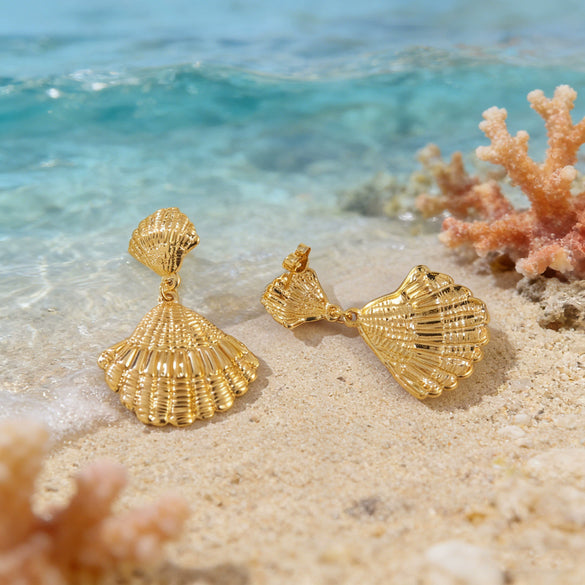 Wholesale Geometric Stamped Stainless Steel Shell Pendant Earrings For Women In Minimalist Style