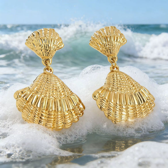 Wholesale Geometric Stamped Stainless Steel Shell Pendant Earrings For Women In Minimalist Style