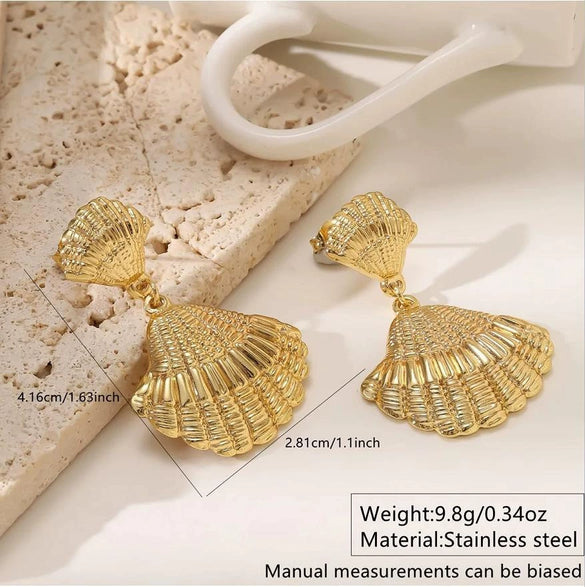 Wholesale Geometric Stamped Stainless Steel Shell Pendant Earrings For Women In Minimalist Style