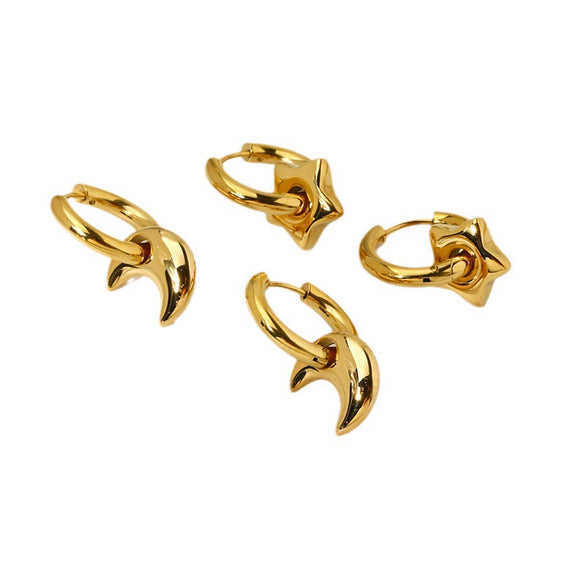 Wholesale Geometric Star And Moon Pendant Stainless Steel 18K Gold Plated Earrings For Women