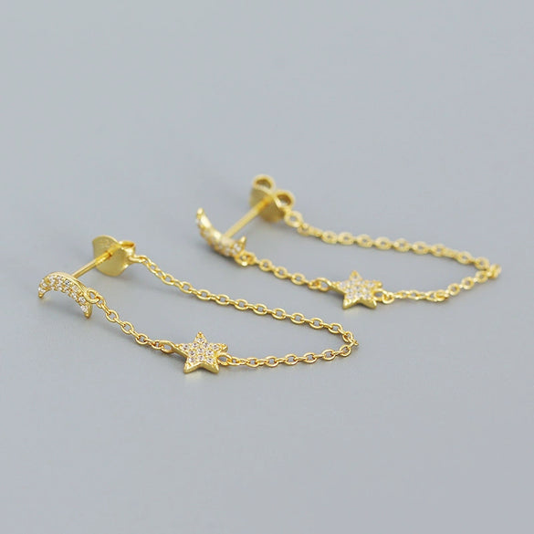 Wholesale Geometric Star Moon Tassel Earrings S925 Sterling Silver Electroplated For Women