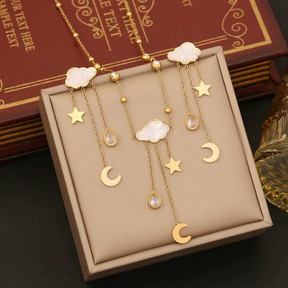 Wholesale Geometric Star Stainless Steel Electroplated Tassel Necklace With Oshaped Chain For Women