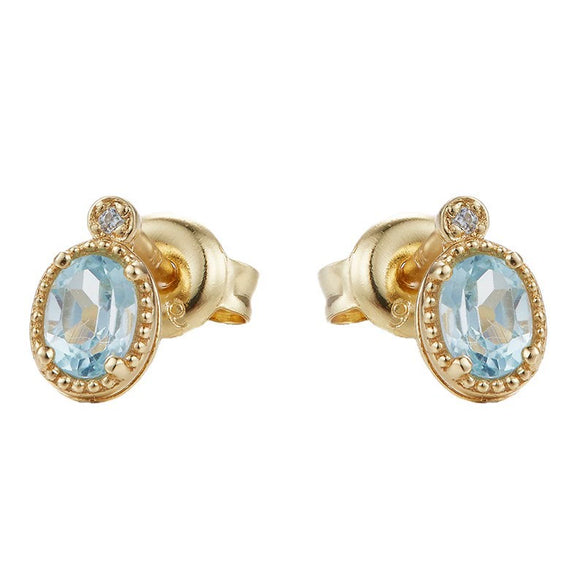 Wholesale Geometric 925 Sterling Silver Electroplated Stud Earrings With Sky Blue Topaz And Zircon For Women