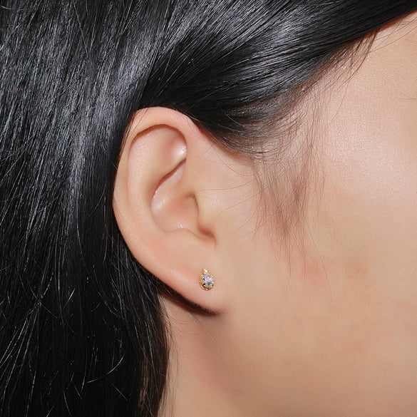 Wholesale Geometric 925 Sterling Silver Electroplated Stud Earrings With Sky Blue Topaz And Zircon For Women