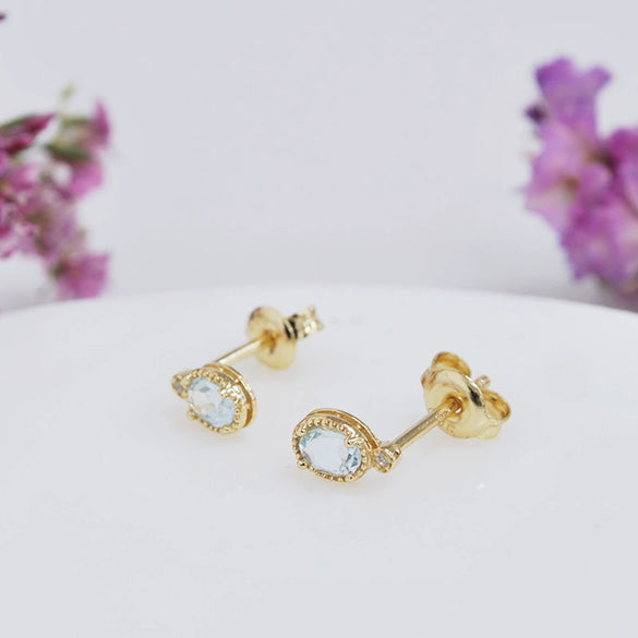 Wholesale Geometric 925 Sterling Silver Electroplated Stud Earrings With Sky Blue Topaz And Zircon For Women