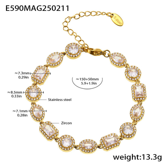 Wholesale Geometric Stitching 5A Zircon Full Diamond Bracelet In Titanium Steel With Electroplating Treatment For Women