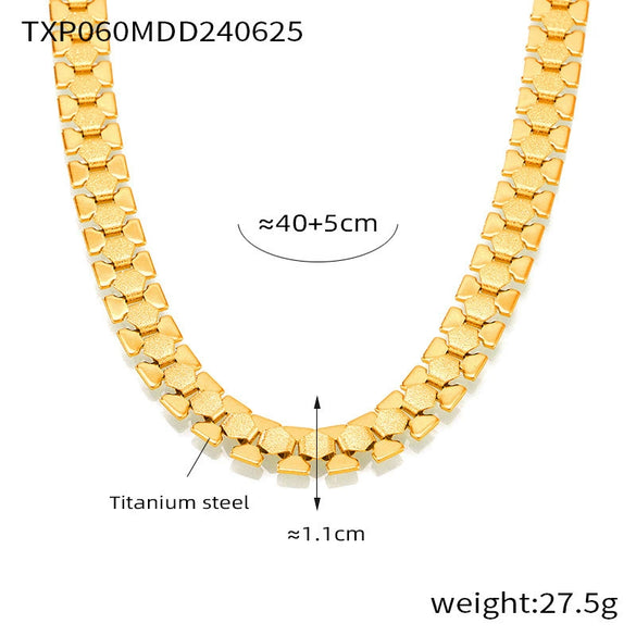 Wholesale Geometric Stitching 18K Gold Plated Titanium Steel Necklace And Bracelet Set For Women