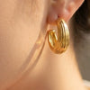 Wholesale Geometric Striped Cshaped Stainless Steel Goldplated Earrings For Women