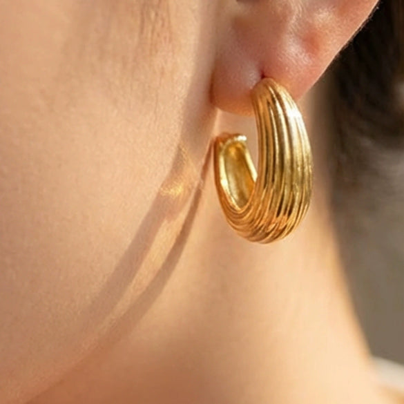 Wholesale Geometric Striped Cshaped Stainless Steel Goldplated Earrings For Women